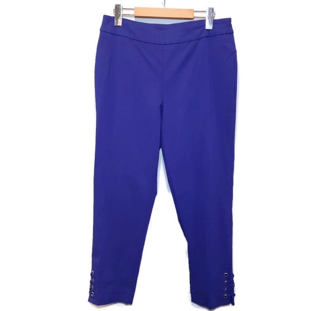 CLEO Pull On High Waist Pants Lace Up Ankle Cropped Business Casual